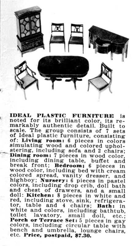 plastic dollhouse furniture 1950's